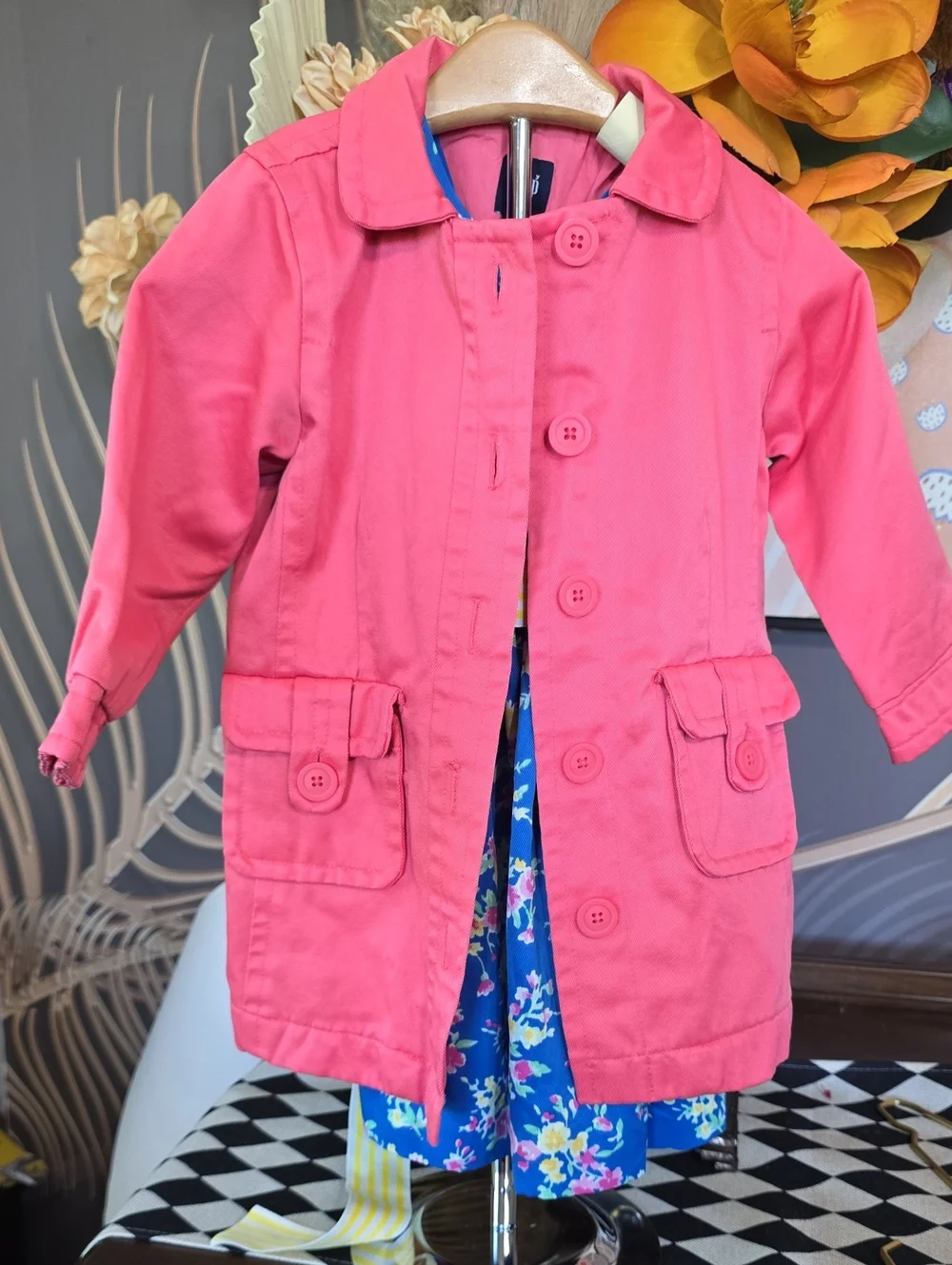 GAP 18 24 Pink Girls' Button-Front Trench Pea Coat Jacket